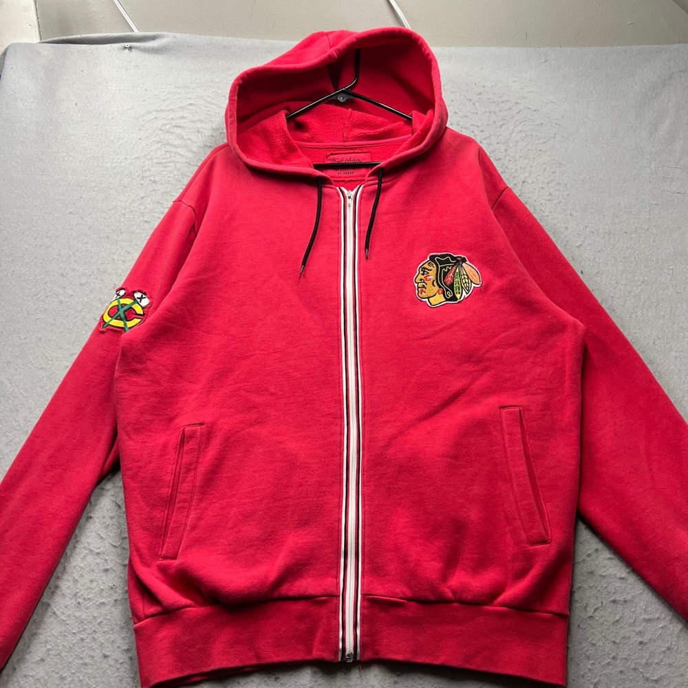 Wright & Ditson Chicago Blackhawks NHL Full Zip Hoodie Red Mens 2XL Pinhole Flaw